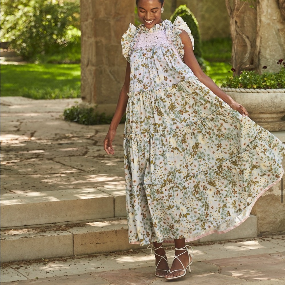 Mi Golondrina Size L Alicia Maxi Dress Cottagecore Floral Embroidered Mexico